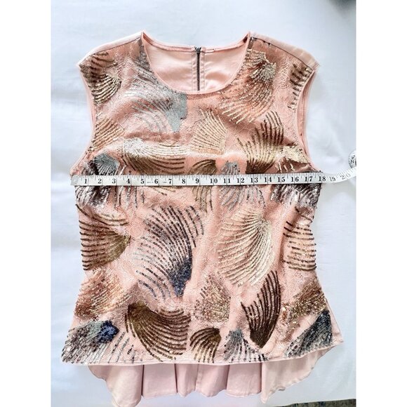 BCBGMAXAZRIA Size L Savannah Long-Back Sequined Top Blush Dark Bare Pink - Picture 15 of 16
